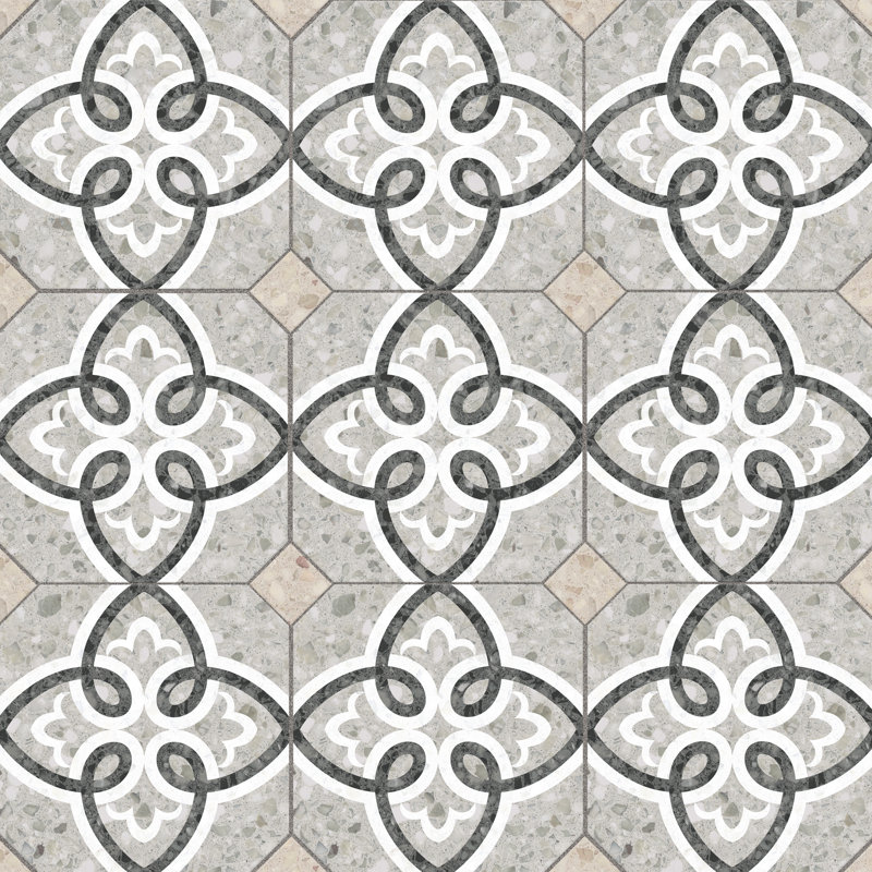 Riviera octogone garde gris avec taco 7-7 / 8 po X 7-7 / 8 po Carreau de porcelaine pour plancher et mur, Gris/beige