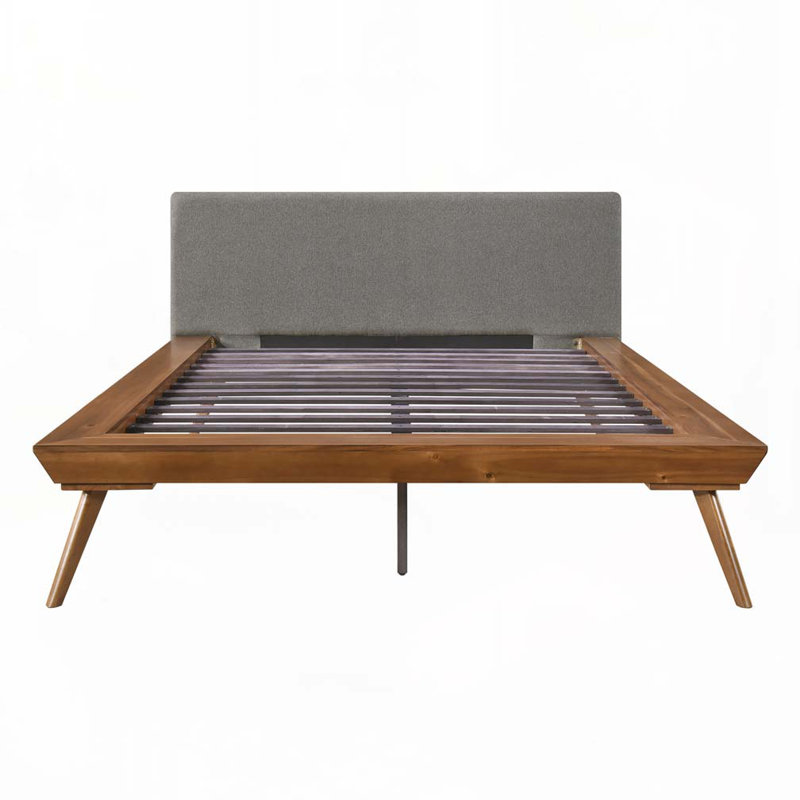 Platform Bed with Polyester Upholstered Headboard, Queen