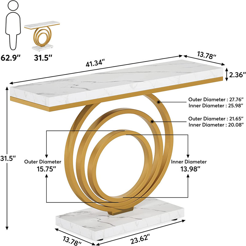 Kavalli 41.34"  Console Table Entryway Table, White/Gold