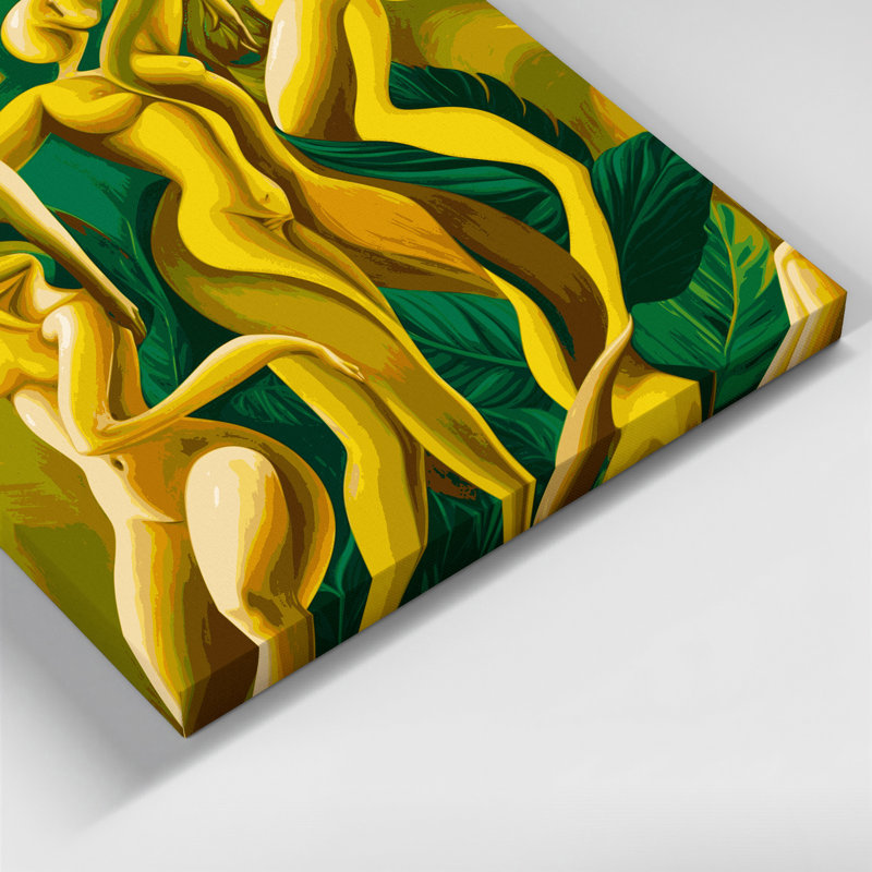 Abstrait art figuratif sur toile vert, H 16 po x l 16 po