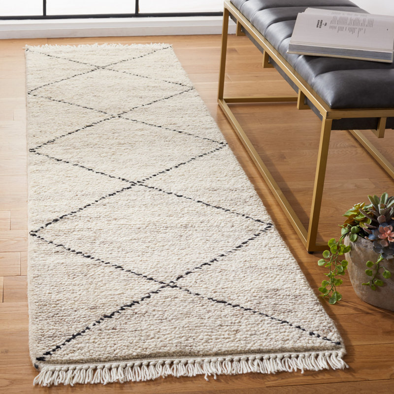 Tapis géométrique en laine noué à la main Meiners, Tapis de couloir 2 pi 3 po x 8 pi