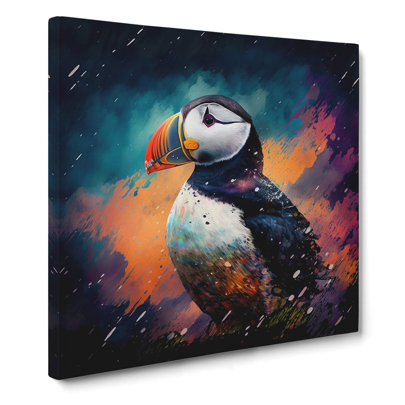 Puffin Grunge Art - Wrapped Canvas, 35cm H x 35cm W