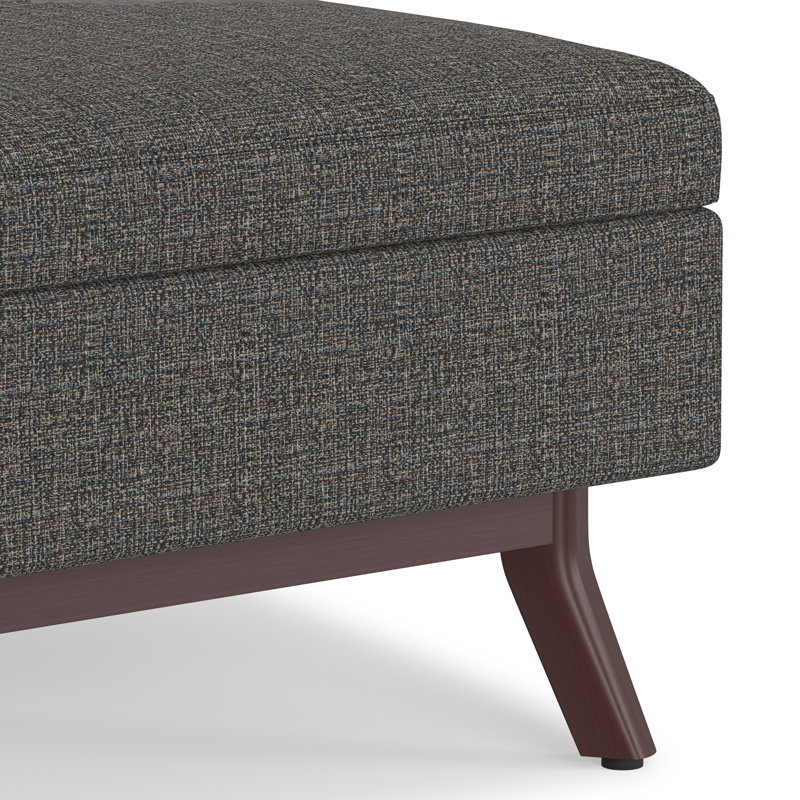 Repose-pieds capitonné rectangulaire Mid-Century avec pieds fuselés Owen, Polyester aspect ébène tweed