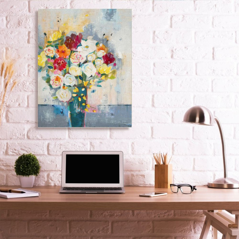 Roses et marguerites - Bouquet de printemps abstrait coloré - reproduction d'art, Wrapped Canvas, H 48 po x l 36 po x 1,5 po