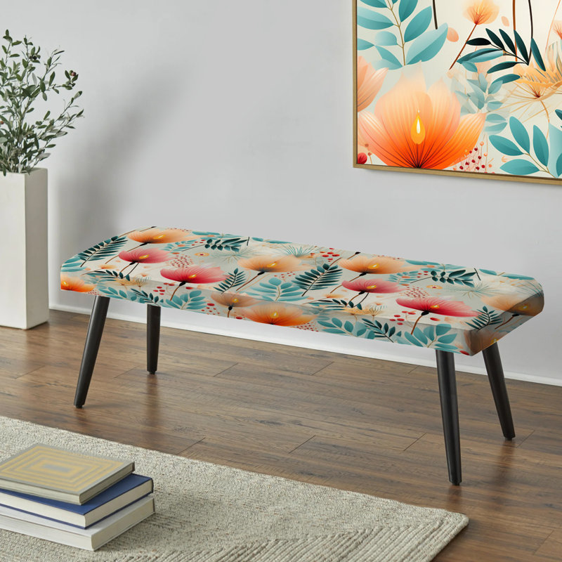 Très doux motif tropical vert et rose - Banc noir rembourré botanique