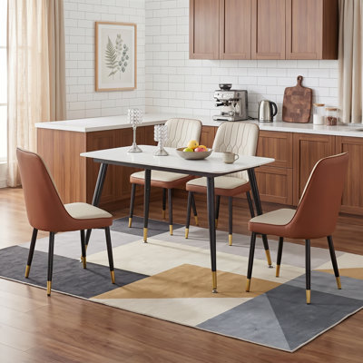 Contemporary Faux Marble 5-Piece 50" Dining Set with Upholstered Chairs