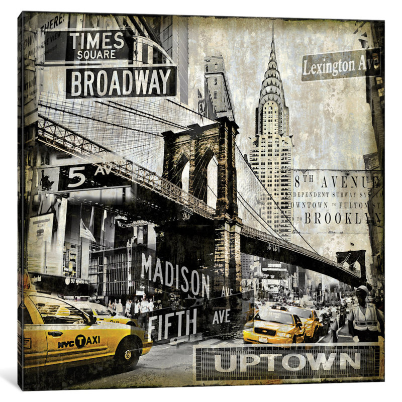 Repères «NYC» par Dylan Matthews, reproduction d'art graphique sur toile, H 18 po x l 18 po x P 1,5 po, Pas de tapis