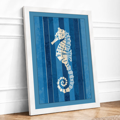 Striped Seahorse Coastal - Framed Print