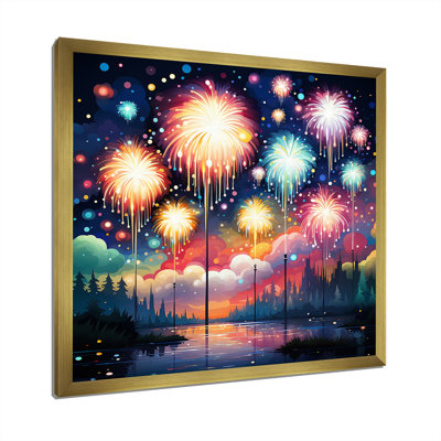 Feux d'artifice bleus et roses au bord du lac - Art mural