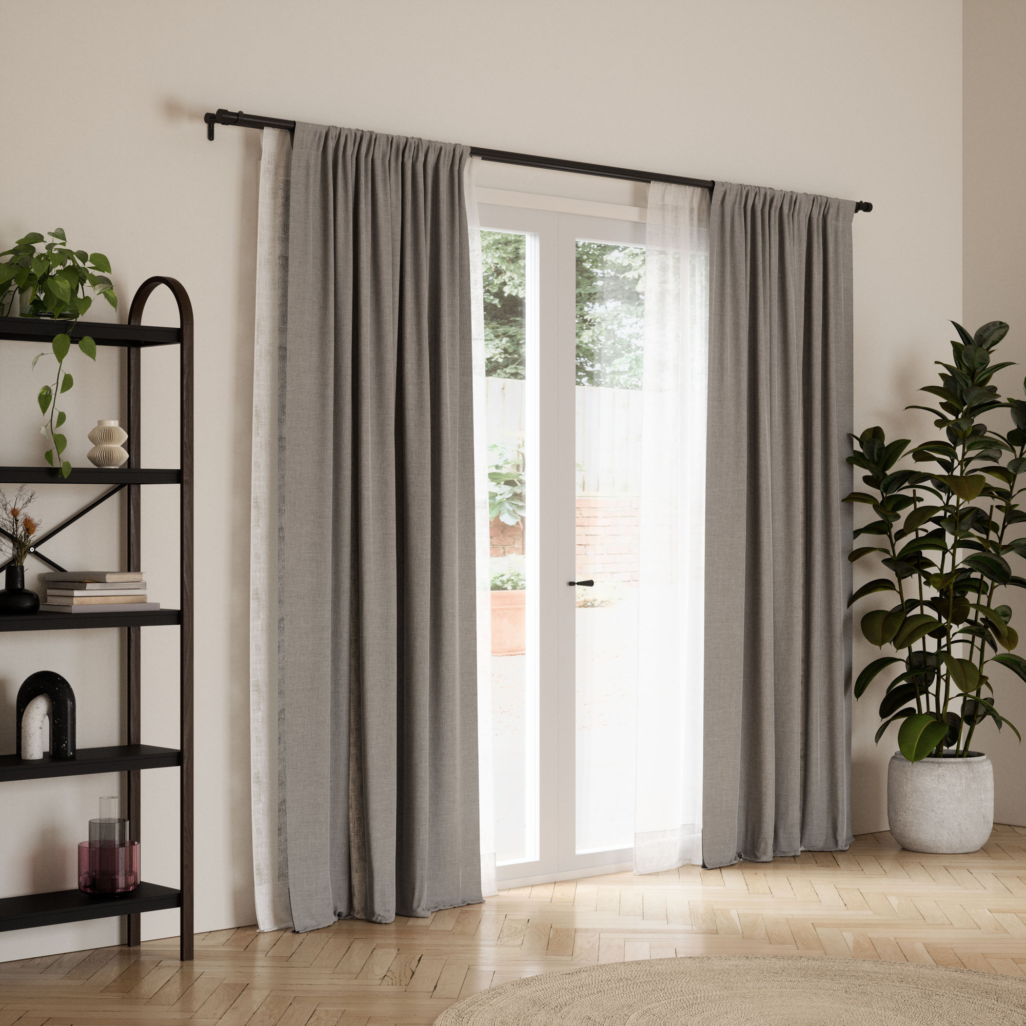 Cappa Drapery Solutions Adjustable 1" Steel Double Curtain Rod Set, Burnished Black, 36" H x 66" W