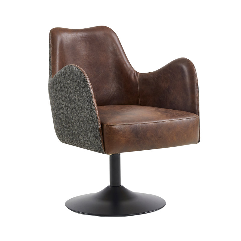 Loms Genuine Leather Swivel Accent Chair, Brown