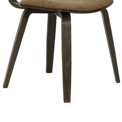 Westrick Vintage Dark Brown Curved Back Wood Dining Chair With Faux Leather Seat