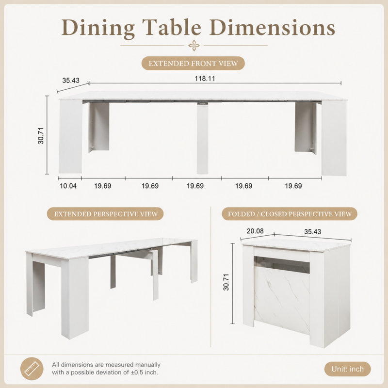 Table de salle à manger extensible 118,11 po KELVIO, table de salle à manger multifonctionnelle avec rangement extensible