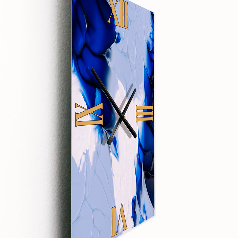 Abstrait vagues bleues, grises et blanches - horloge murale moderne, Petit