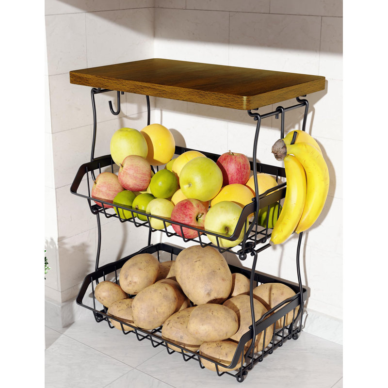 Panier de fruits à 3 niveaux pour comptoir de cuisine avec cintres à banane, bols à fruits de rangement pour comptoir