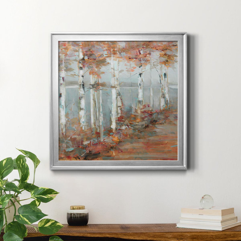 Birch Walk I - Cadre photo, reproduction d'art sur toile, H 17,5 po x l 17,5 po x P 1,5 po, Argent