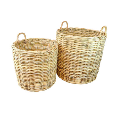 Dearl Set Of 2 Natural Round Rattan Baskets W/ No Wheels