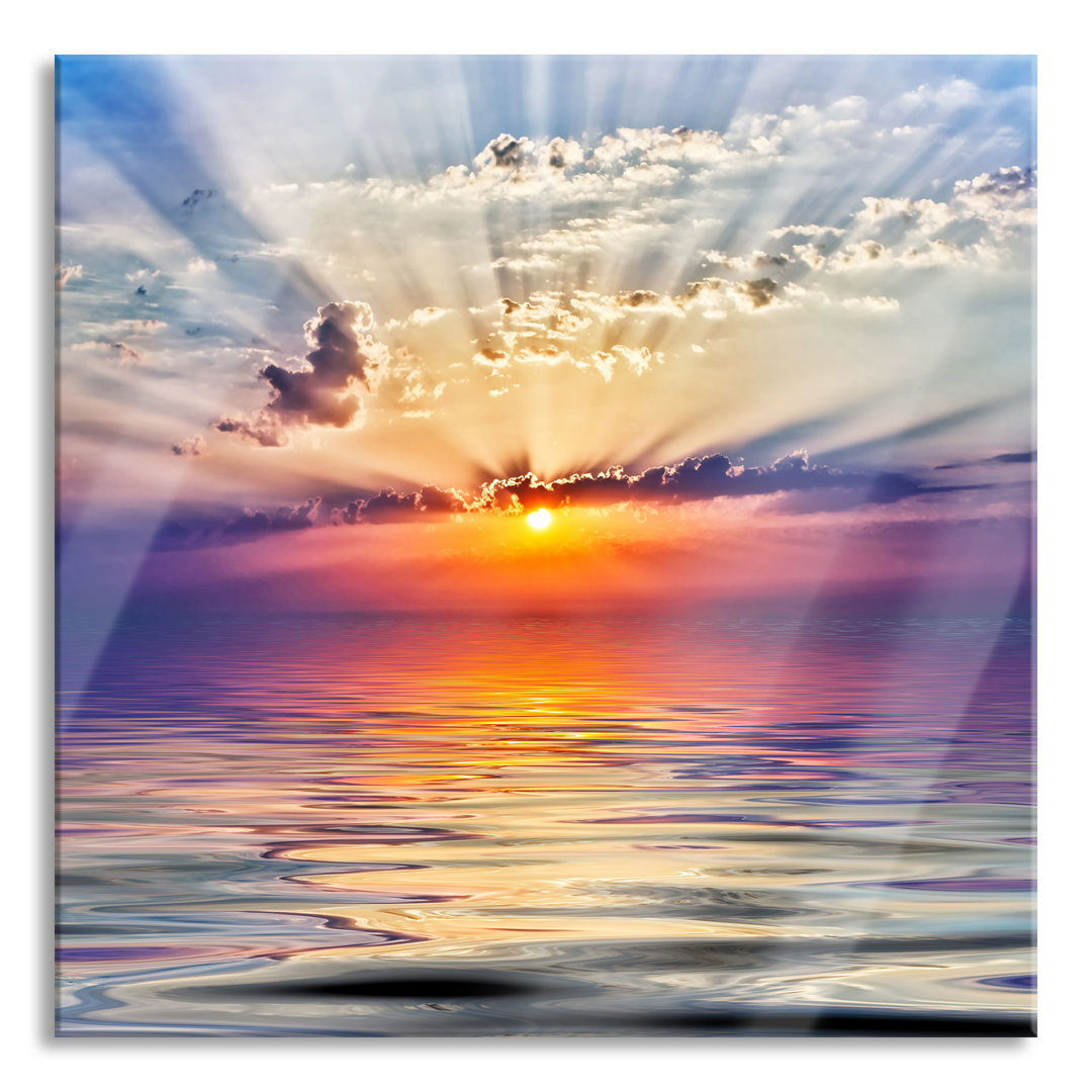 Glasbild Quadratisch  Wandbild Auf Echtglas  Sonnenaufgang Im Meer  Aufhängung Und Abstandshalter LQ6715