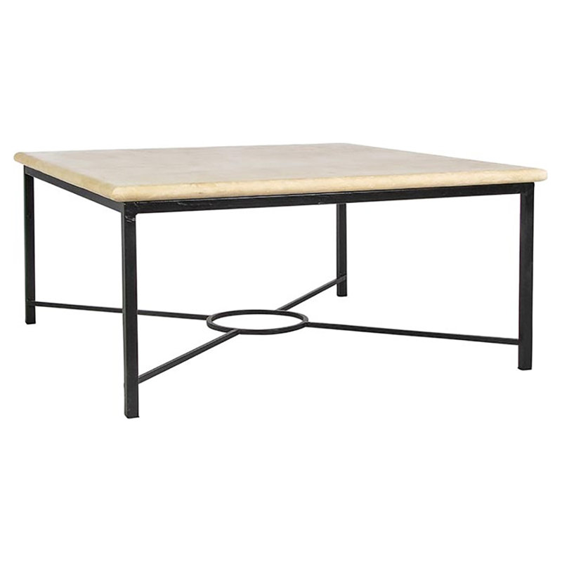 Ella 4 Legs Coffee Table, Light Travertine, Flat Black
