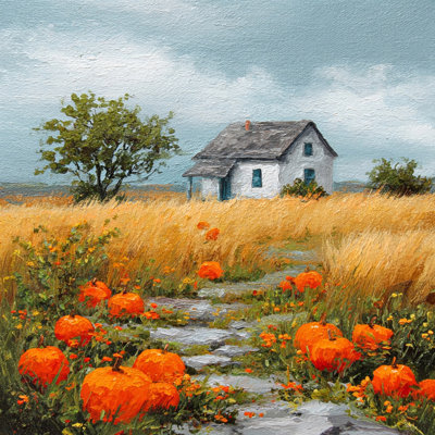 Path Through Pumpkin Meadow Wrapped Canvas Wall Art