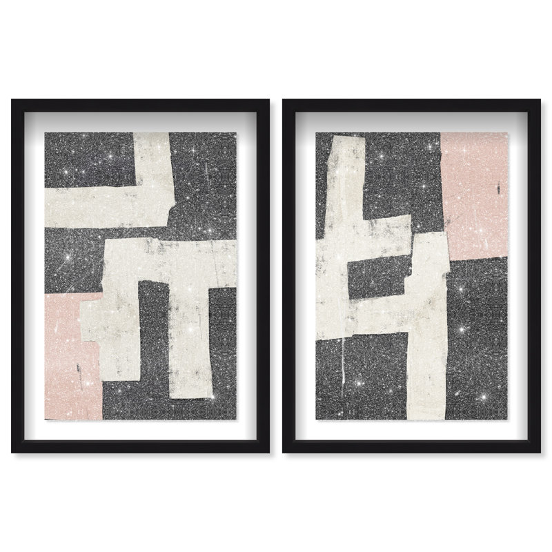 Placed together set Shadowbox Abstract Print by Oliver Gal, Black Frame, 10 x 15, 21.5"H x 31.5"W, Black Shadowbox