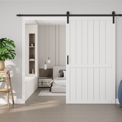 Sliding Barn Door with Installation Hardware Solid Manufactured Wood Primed Surface Paintable Closet Pantry Doors