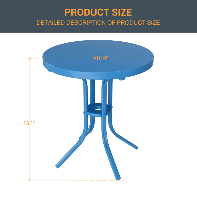 Round Patio Side Table, All-Weather Outdoor Coffee Table End Table with Powder Coated Frame, Small Outdoor Table for Deck Backyard Garden Pool Lawn Porch