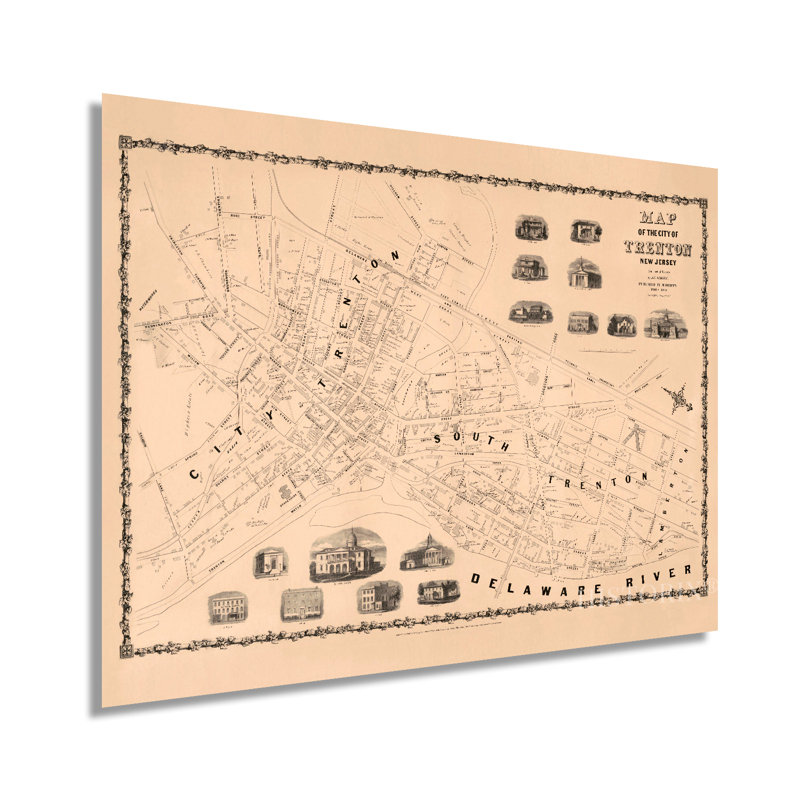 Carte de Trenton, New Jersey 1849, H 18 po x l 24 po x 0,1 po