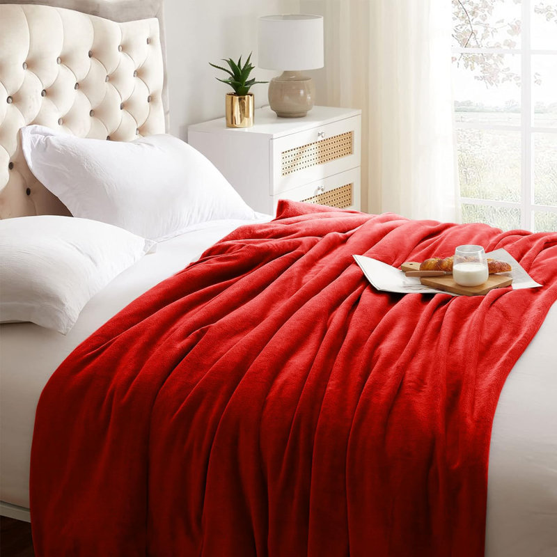 Abiram Plain Weave / Muslin Throw Blanket, 240cm x 200cm, Red