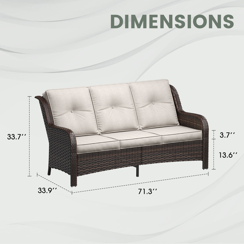 3-Seat  Outdoor Wicker Sofa Chair with Cushions, Sand