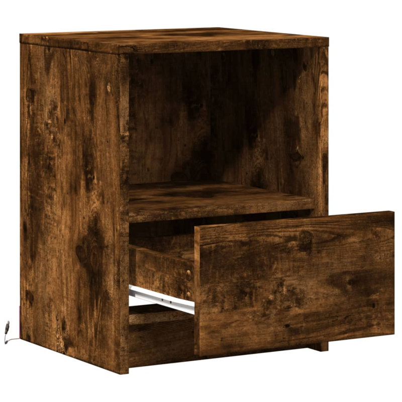 Dancho 38cm W Manufactured Wood Bedside Table, 2, Smoked Oak