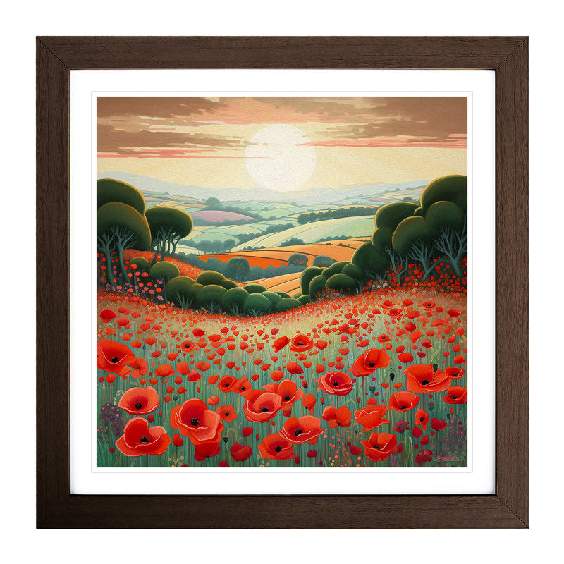 Poppy Field Deco No.2 - Framed Print, Walnut