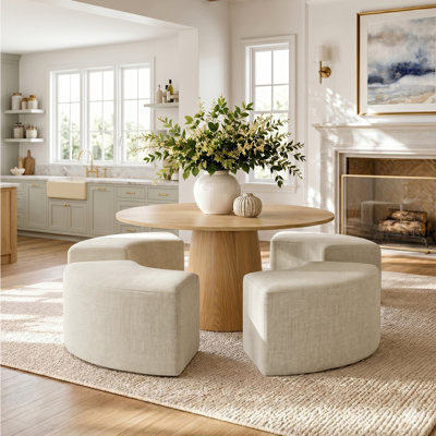 18.5" Height Fabric Upholstered Curved Dining Bench (Set Of 4)