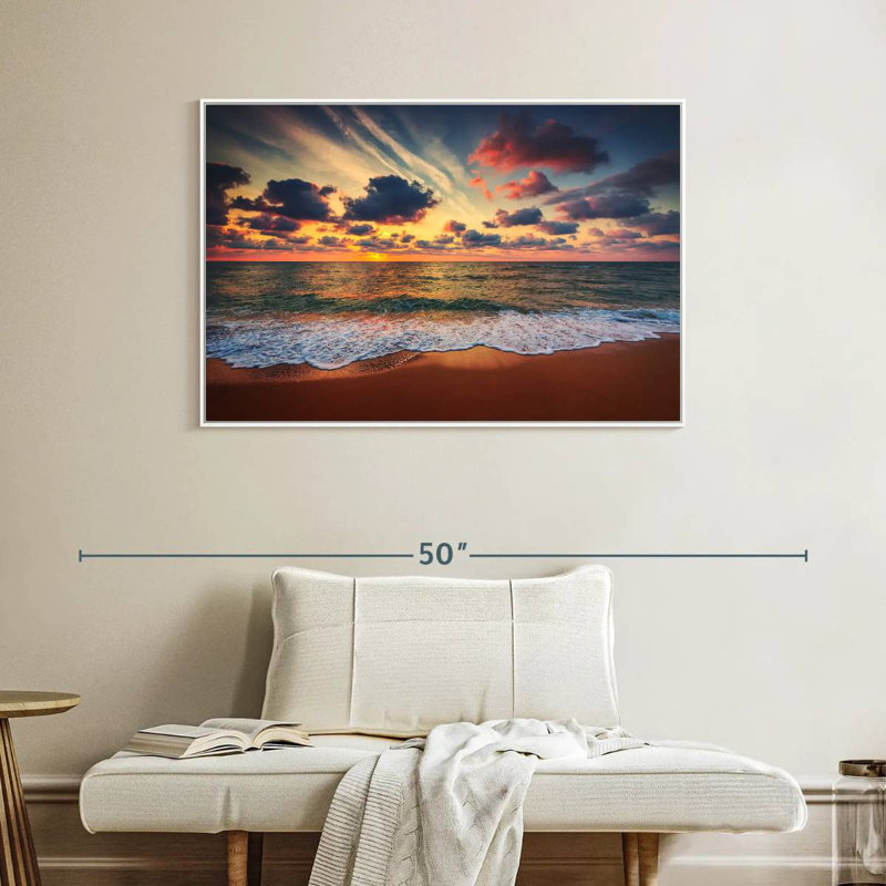 Coucher de soleil d'été, Cadre flottant blanc, 40 po x 27 po