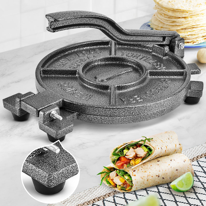 ARC Tortilla Press 10" with 100 Pcs Parchment Paper, Cast Iron Tortilla Maker, Black Grey