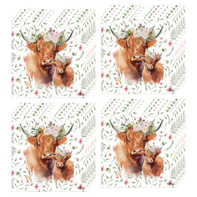 20 Pack Highlands Cow Paper Napkins Disposable Vintage Floral Luncheon Napkins For Farmhousse Theme Birthday Rustics Party Supplies
