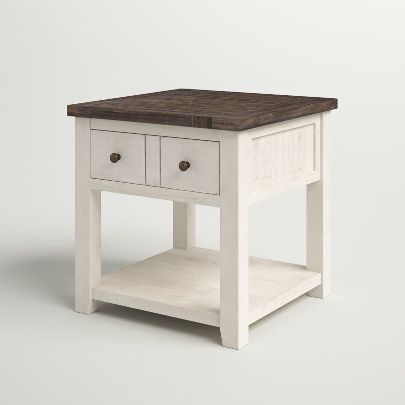 Table de bout en bois massif avec rangement Hemsworth, Blanc
