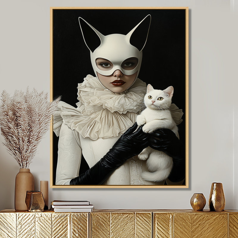 «Cat Woman» par Gottric Portrait, Impression encadrée sans passe-partout, Crème, crème, H 20 po x l 12 po