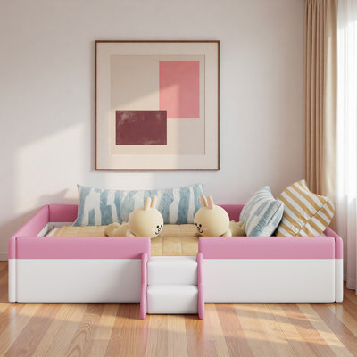 Upholstered Daybed Frame With Fence And Stairs