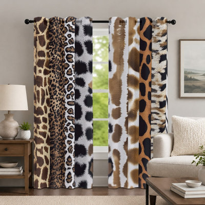 2Pcs Animal Print Curtains, Wild Style Curtain, Decorative Safari Pattern Printed Art Grommet Drapes, Window Treatment for Bedroom Living Room Decor