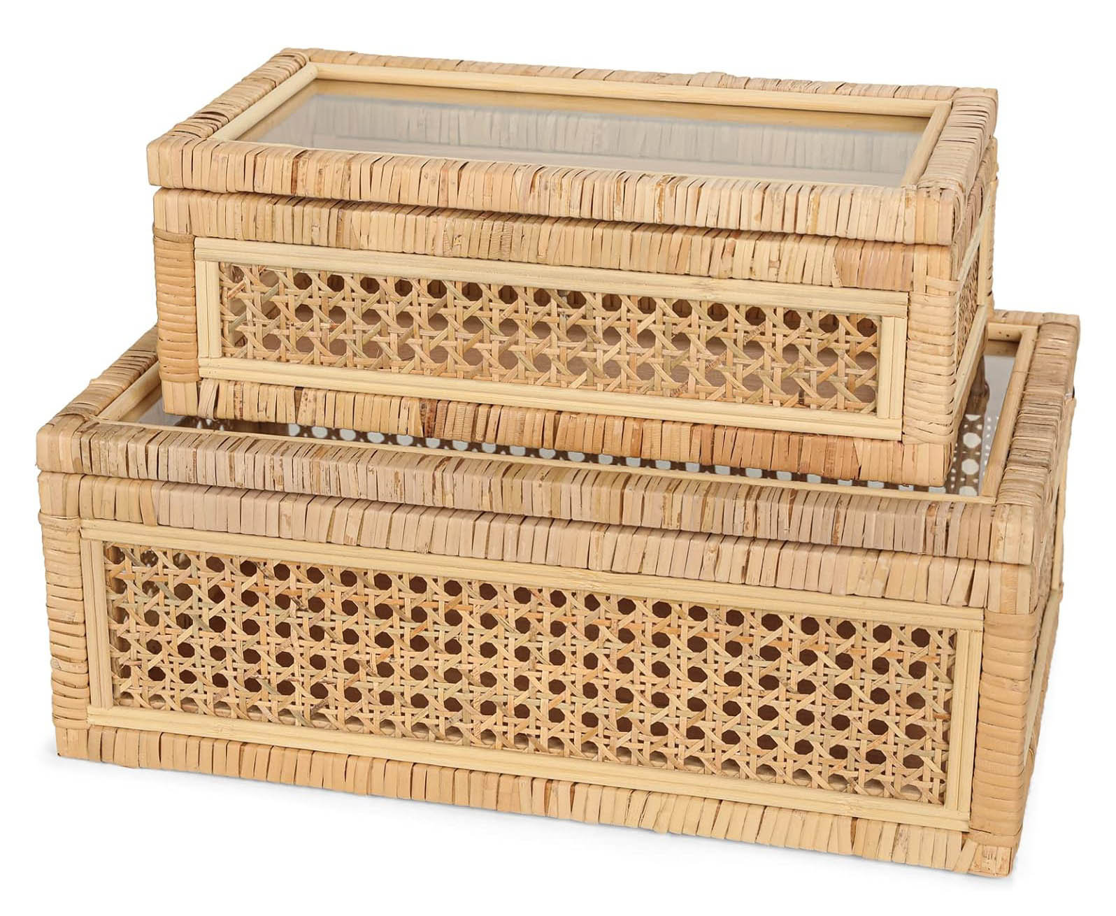 Bungalow Rose Boho Rattan Display Boxes With Glass Lids - Wayfair Canada
