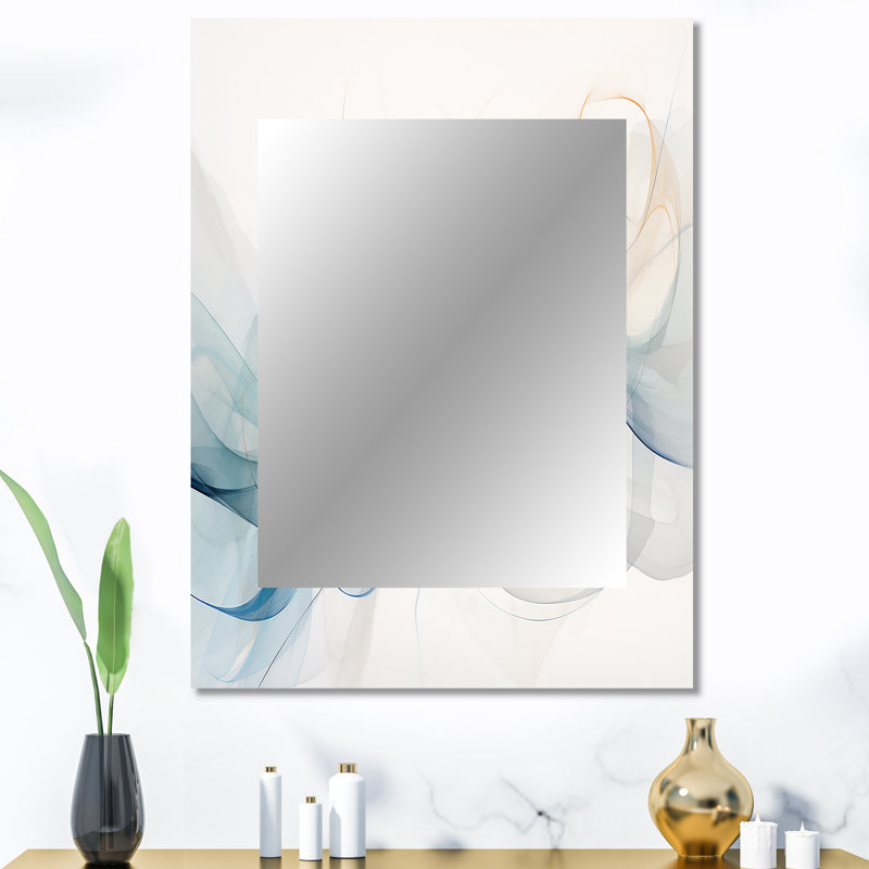 «White Grey Line Art Abstract Calligraphy - Line Art Wall Mirror, White Decorative Mirror, Art imprimé en métal