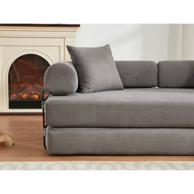 Canapé-lit 78,5 po convertible 4-en-1 ， 3 places, canapé-lit pliant en velours côtelé gris, pour les appartements, Gris