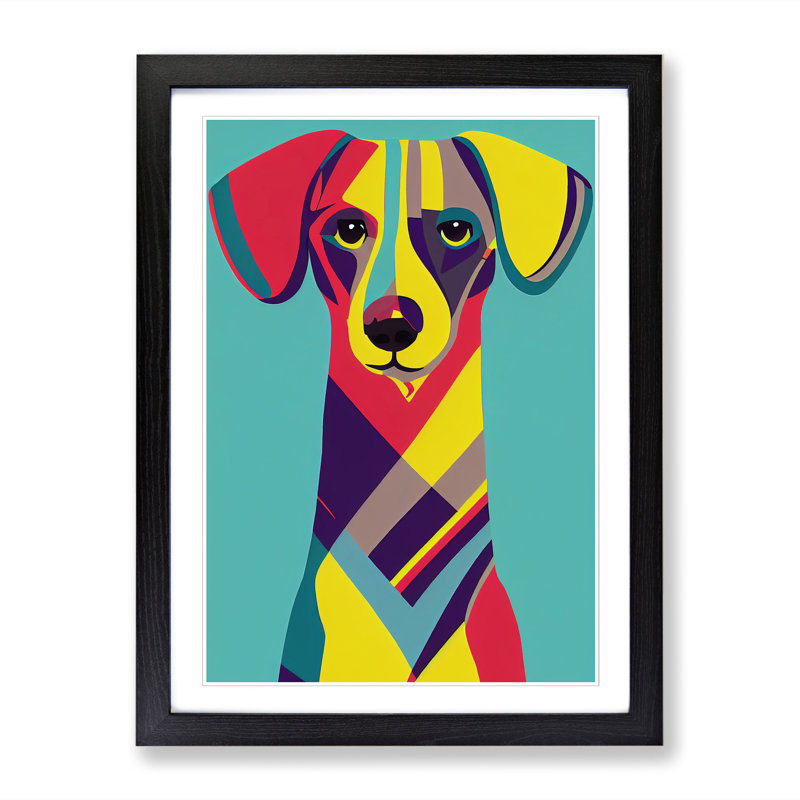 Lingwood Dachshund Pop Art Vol - Picture Frame Print, 64cm H x 46cm W x 2cm D, Oak