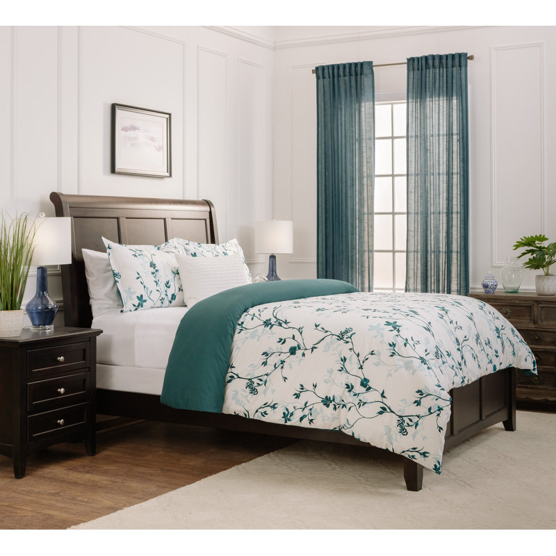 Ensemble de housse réversible pour couette, Housse de couette grand et 2 taies décoratives, Motif floral sarcelle