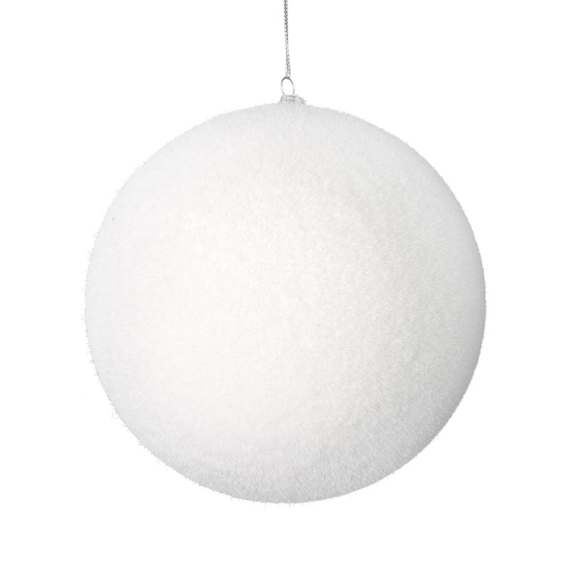 Ornement boule floquée, H 10 po x l 10 po x P 10 po, Blanc