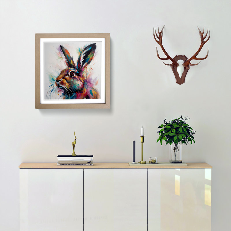 Hare Abstract No.5 - Single Picture Frame Print on Wood, Oak