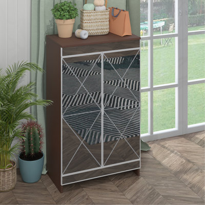 Elegant Decor Mirrored Cabinet With Edging,Mirrored Cabinet With Double Door Storage,Shoe Storage Cabinet For Entryway,Glass+Finish