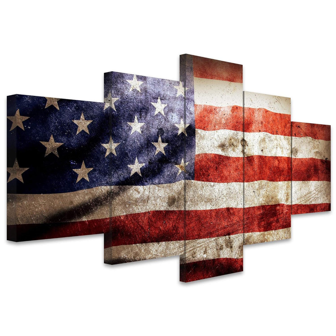 Country Flag " Closeup Of Grunge American Flag Vintage Retro Style Patriotic Concept Abstract Plants Multicolor " 5 - Pieces IDEA4WALL