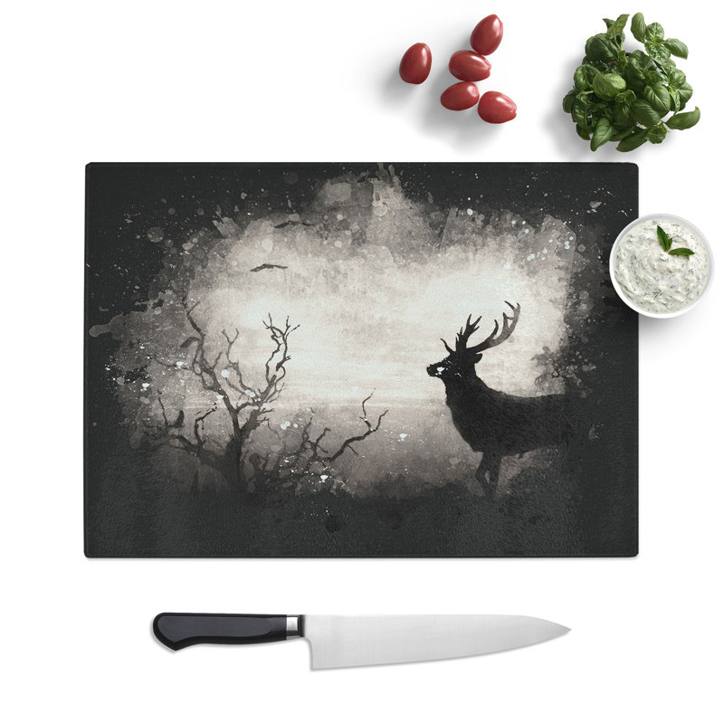 Tempered Glass Stag Deer with Birds Chopping Board, 20 cm x 28.5 cm
